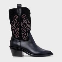 Bota Carrano Western Bordado Salto Bloco Couro Preto - 616023 Bota Carrano Western Bordado Salto Bloco Couro Preto - 616023