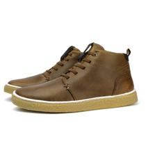 Bota Casual Couro Masculina Solado Natural Borracha Amarração Cano Curto Confortável Básica Marrom