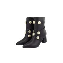 Bota Casual Feminina Bico Fino Elegante Tiras Broche Moderno Zíper Salto Grosso