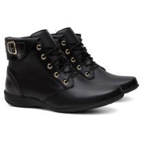 Bota Casual Feminina Cano Curto Moda Cadarço Fivela Estilo Confortável Salto Baixo