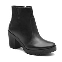 Bota Casual Feminina Couro Salto Grosso Zíper Lisa Conforto