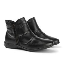 Bota Casual FG Couro Feminina Solado Rasteiro Preta