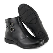 Bota Casual FG Couro Feminina Solado Rasteiro Preto