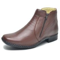 Bota Casual Masculino em Couro Costurada a Mão Com Zíper Nas Laterais Cla-Cle Café