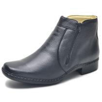 Bota Casual Masculino em Couro Costurada a Mão Com Zíper Nas Laterais Cla-Cle Preto