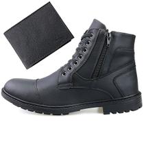 Bota Casual Neway Ziper Masculina Preta + 1 Carteira