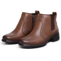 Bota chelse feminina de couro cano curto salto baixo cor: 0846 havana Bota chelse feminina de couro cano curto salto baixo cor: 0846 havana