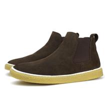 Bota Chelsea Couro Masculina Solado Natural Borracha Cano Curto Confortável Básica Casual Café