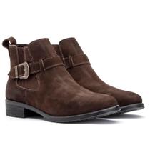 Bota Chelsea Feminina Couro Cano Curto Fivela Conforto