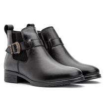 Bota Chelsea Feminina Couro Cano Curto Fivela Lisa Dia a Dia Bota Chelsea Feminina Couro Cano Curto Fivela Lisa Dia a Dia