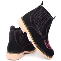 Bota Chelsea Feminina Nobuck Bordada Bico Quadrado Conforto Bota Chelsea Feminina Nobuck Bordada Bico Quadrado Conforto