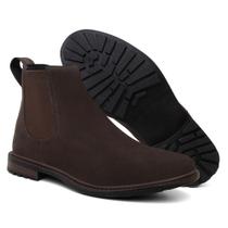 Bota Chelsea Masculina Casual Elástico Lateral com Solado Tratorado Café