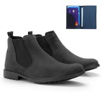 Bota Chelsea Masculina Conforto Resistente Macia Com Carteira