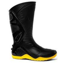 Bota chuva impermeável moto motociclista motoboy motoqueiro motosafe cano preto solado amarela c/forro