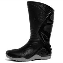 Bota chuva impermeável moto motociclista motoboy motoqueiro motosafe cano preto solado cinzac/forro