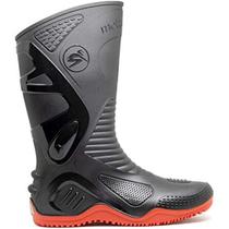 Bota chuva impermeável moto motociclista motoboy motoqueiro motosafe cano preto solado vermelho c/forro