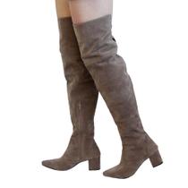 Bota Cinza Over Cano Alto Acima Do Joelho Feminina Em Couro Bota Cinza Over Cano Alto Acima Do Joelho Feminina Em Couro