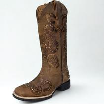 Bota Com Brilho Country Feminina Couro Vazado Ferradura Vimar