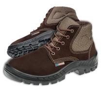 Bota com Cadarço Bico Plástico Couro Nubuck Café Marluvas