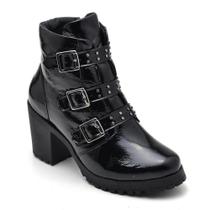 Bota Cortuno Feminina Couro Verniz Tratorada Macia Inverno