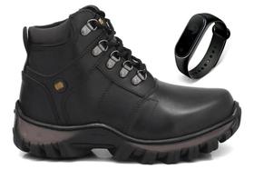 Bota Coturno Adventure Village 100% Couro Legitimo Mais Relogio