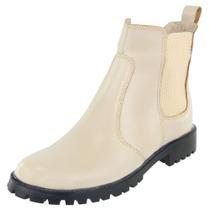 Bota Coturno Amanda Block de Couro Elasticos Laterais e Salto Baixo Tratorado