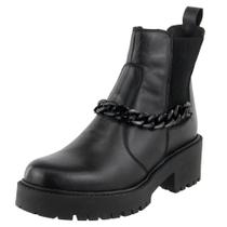 Bota Coturno Amanda Block de Couro Tratorada Elasticos Laterais com Corrente