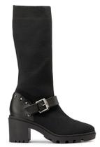 Bota Coturno Cano Alto Malha Knit com Salto Tratorado - Bebecê - Preto