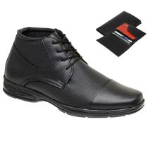 Bota Coturno Cano Baixo em Couro Masculino + Carteira