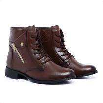 Bota Coturno Cano Curto Feminina Cappuccino