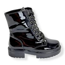 Bota Coturno Cano Curto Verniz Preto