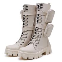 Bota Coturno Cano Longo Alto c/ Bags Removíveis de Blogueiras Off White