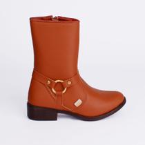 Bota Coturno Cano Longo Infantil Menina Kidy Montaria Fivela Marrom Confortável