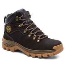 Bota Coturno Cano Médio Couro Legítimo Toronto Café Masculina Adventure Trilha Com C.A