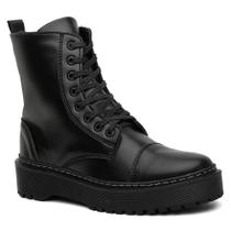 Bota Coturno Casual Amanda Block com Cadarço Sola Alta em Borracha