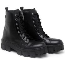 Bota Coturno Casual Amanda Block com Cadarço Ziper Sola Borracha Tratorada