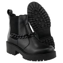 Bota Coturno Casual Couro Feminino Estilo Elástico Moda Corrente Grossa Elegante Sola Tratorada