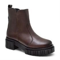 Bota Coturno Casual Couro Feminino Moda Elegante Zíper Resistente Estilo Confortável Sola Tratorada