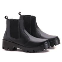 Bota Coturno Casual em Couro Haldrys com Elastico Lateral e Sola Alta Tratorada