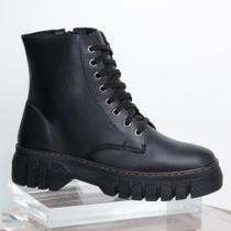 Bota Coturno Casual Feminino Cadarço Zíper Moda Blogueira Moderno Sola Tratorada