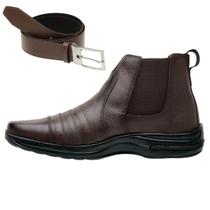 Bota Coturno Casual Masculina Couro Macio Leve Resistente + Cinto