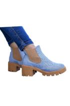 Bota Coturno Chelsea Jeans Tratorado Tendência Blogueiras