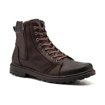 Bota Coturno Couro Cadarço Zíper Masculina Casual Dia a Dia