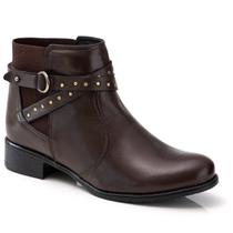 Bota Coturno Couro Chelsea Botinha Country Feminina Cano Curto Salto Bloco Baixo Apliques Casual