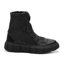 Bota Coturno Couro Feminino Cadarço Elástico Moda Moderno Elegante Sola Tratorada