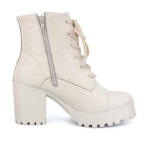 Bota Coturno Couro Feminino Cadarço Moda Elegante Resistente Salto Alto Tratorado