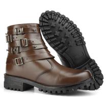 Bota Coturno Couro Feminino Cano Curto Casual Tabaco