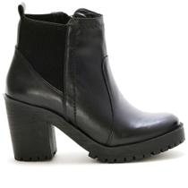 Bota Coturno Couro Feminino Elástico Zíper Moda Elegante Resistente Salto Tratorado