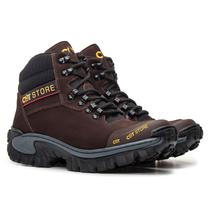 Bota Coturno Couro Legítimo Marrom Masculino Bico Pvc Cat Store