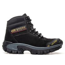 Bota Coturno Couro Preto Legítimo Cat Store Bico Pvc Conforto